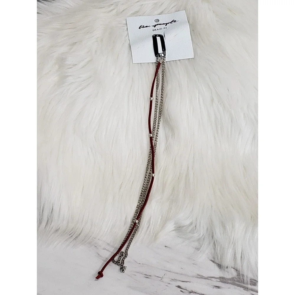 NEW Free People CHAIN FAUX LEATHER Hair Braid In Extension Accessory BIKER GOTH